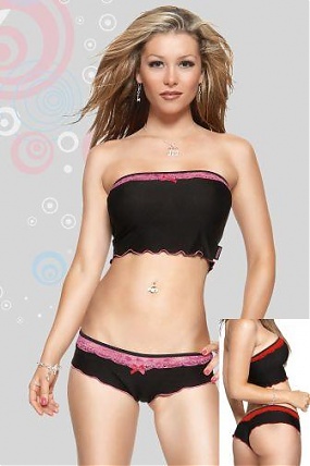 Microfibre Tube Top & Short Black/fuchsia Med